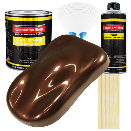 Saddle Brown Firemist Acrylic Enamel Auto Paint - Complete Gallon Paint Kit - Professional Single Stage Automotive Car Coating, 8:1 Mix Ratio 2.8 VOC