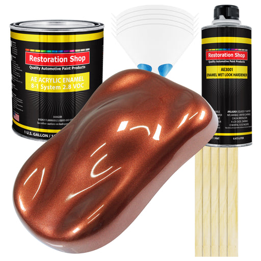 Saddle Brown Firemist Acrylic Enamel Auto Paint - Complete Gallon Paint Kit - Professional Single Stage Automotive Car Coating, 8:1 Mix Ratio 2.8 VOC