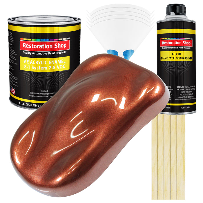 Saddle Brown Firemist Acrylic Enamel Auto Paint - Complete Gallon Paint Kit - Professional Single Stage Automotive Car Coating, 8:1 Mix Ratio 2.8 VOC