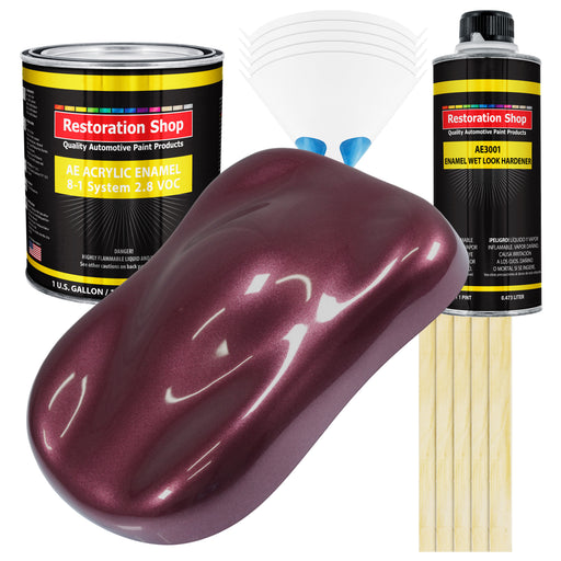 Milano Maroon Firemist Acrylic Enamel Auto Paint - Complete Gallon Paint Kit - Professional Single Stage Automotive Car Coating, 8:1 Mix Ratio 2.8 VOC