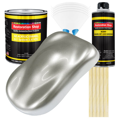 Brilliant Silver Firemist Acrylic Enamel Auto Paint - Complete Gallon Paint Kit - Pro Single Stage Automotive Car Truck Coating, 8:1 Mix Ratio 2.8 VOC