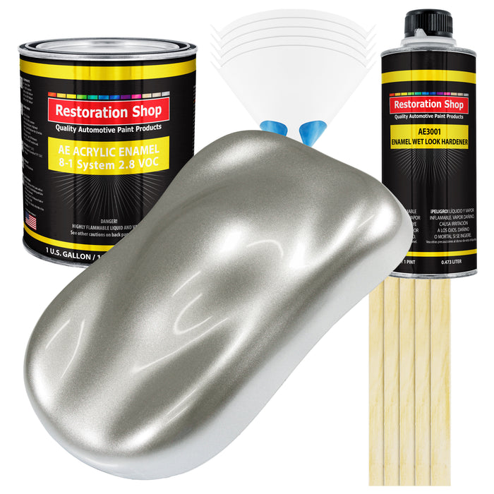 Brilliant Silver Firemist Acrylic Enamel Auto Paint - Complete Gallon Paint Kit - Pro Single Stage Automotive Car Truck Coating, 8:1 Mix Ratio 2.8 VOC