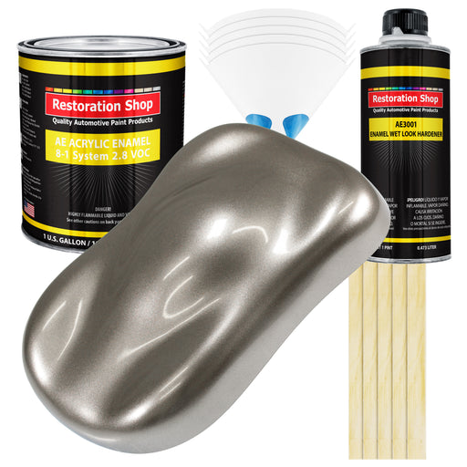 Firemist Pewter Silver Acrylic Enamel Auto Paint - Complete Gallon Paint Kit - Professional Single Stage Automotive Car Coating, 8:1 Mix Ratio 2.8 VOC