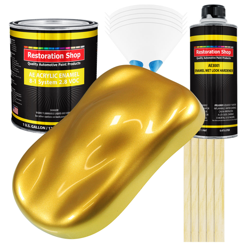 Saturn Gold Firemist Acrylic Enamel Auto Paint - Complete Gallon Paint Kit - Professional Single Stage Automotive Car Coating, 8:1 Mix Ratio 2.8 VOC