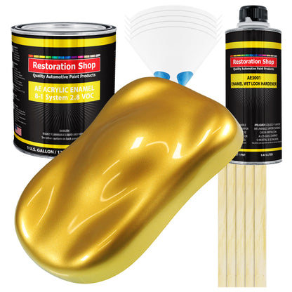 Saturn Gold Firemist Acrylic Enamel Auto Paint - Complete Gallon Paint Kit - Professional Single Stage Automotive Car Coating, 8:1 Mix Ratio 2.8 VOC