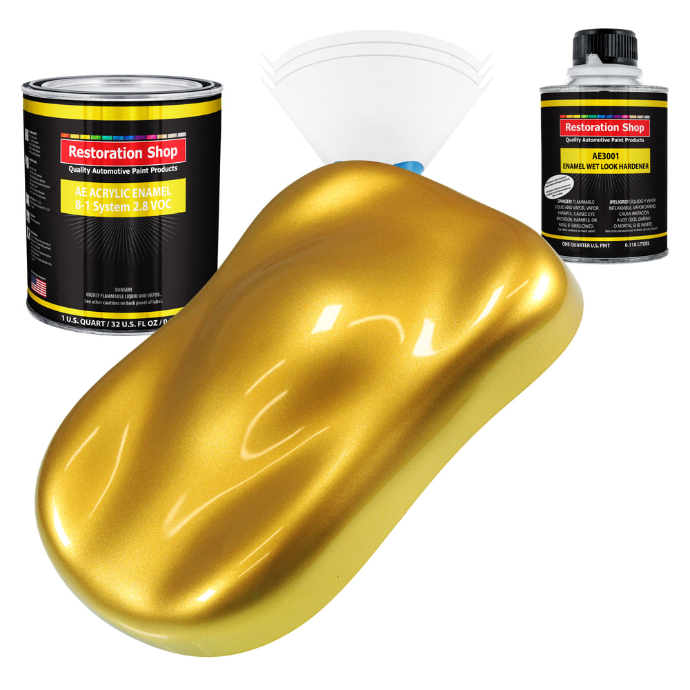 Saturn Gold Firemist Acrylic Enamel Auto Paint - Complete Quart Paint Kit - Professional Single Stage Automotive Car Coating, 8:1 Mix Ratio 2.8 VOC