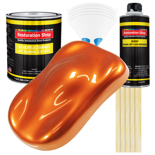 Firemist Orange Acrylic Enamel Auto Paint - Complete Gallon Paint Kit - Professional Single Stage Automotive Car Truck Coating, 8:1 Mix Ratio 2.8 VOC