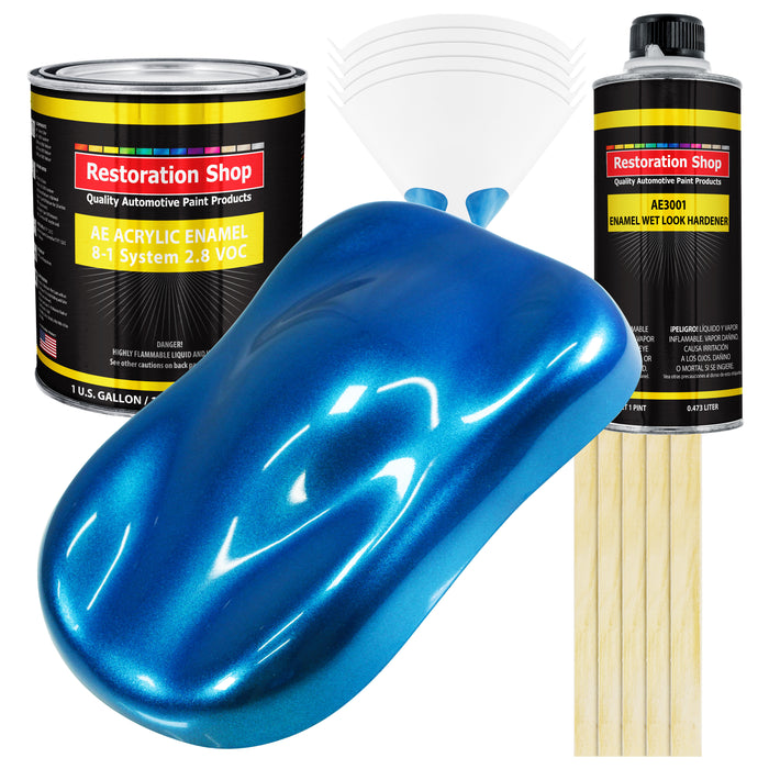 True Blue Firemist Acrylic Enamel Auto Paint (Complete Gallon Paint Kit) Professional Single Stage Automotive Car Truck Coating, 8:1 Mix Ratio 2.8 VOC