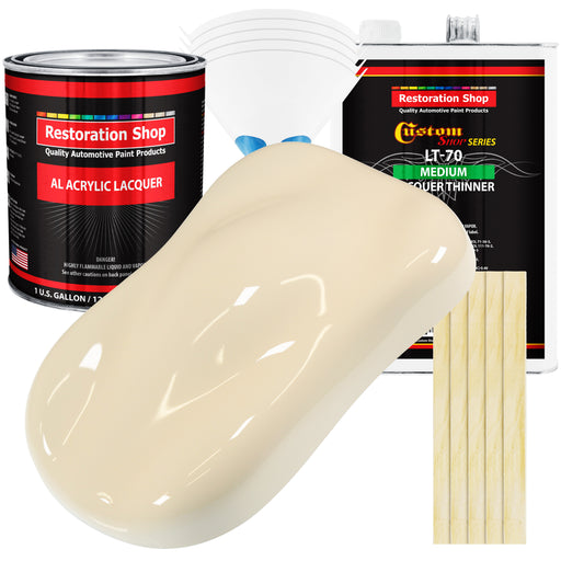 Wimbledon White - Acrylic Lacquer Auto Paint - Complete Gallon Paint Kit with Medium Thinner - Professional Automotive Car Truck Refinish Coating