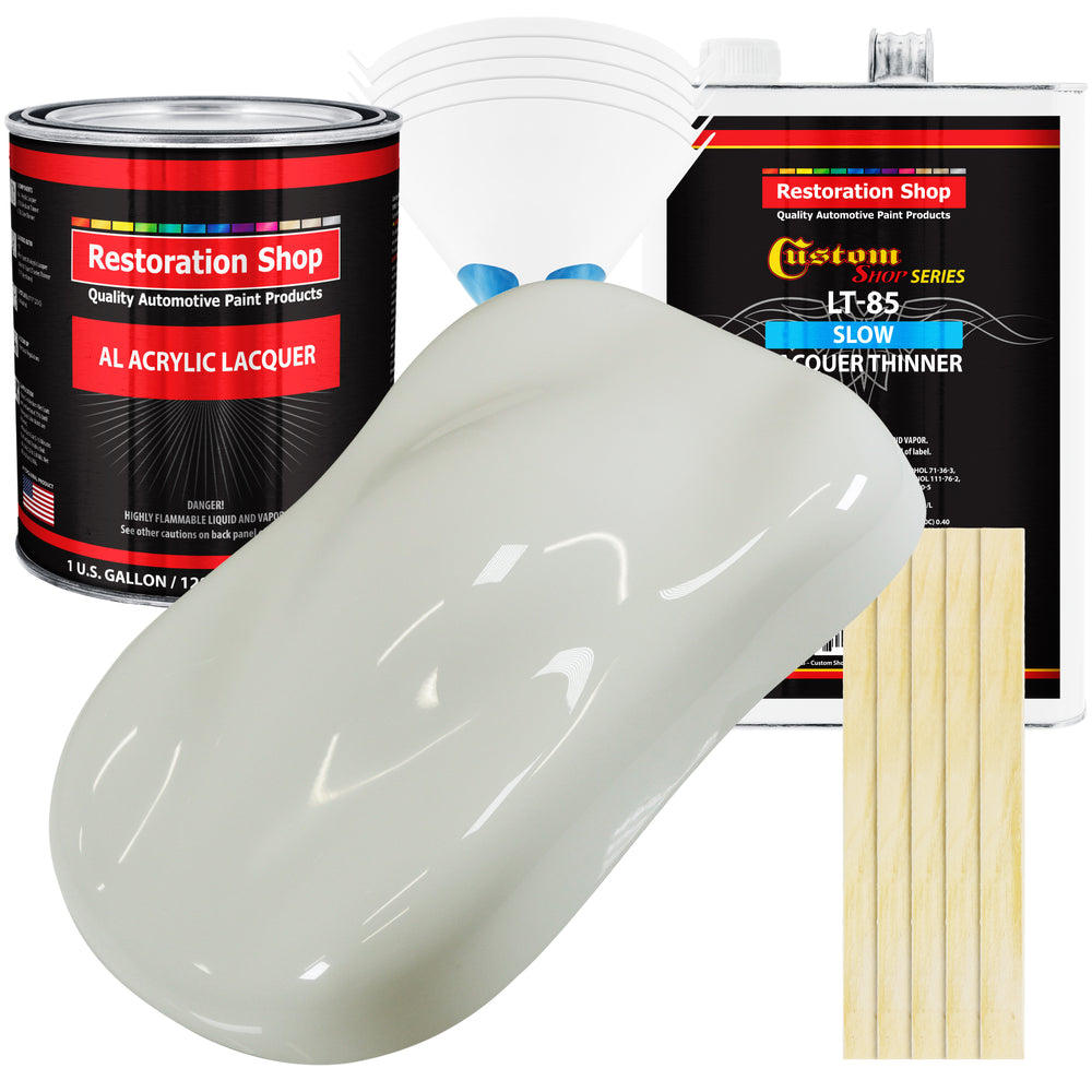 Ermine White - Acrylic Lacquer Auto Paint - Complete Gallon Paint Kit with Slow Dry Thinner - Professional Automotive Car Truck Refinish Coating