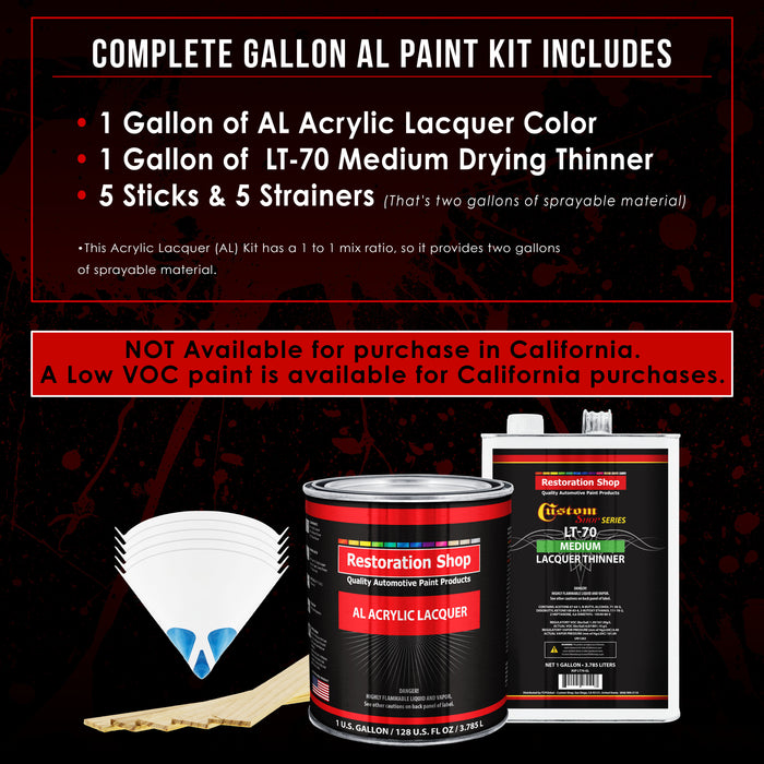 Pure White - Acrylic Lacquer Auto Paint - Complete Gallon Paint Kit with Medium Thinner - Professional Automotive Car Truck Guitar Refinish Coating