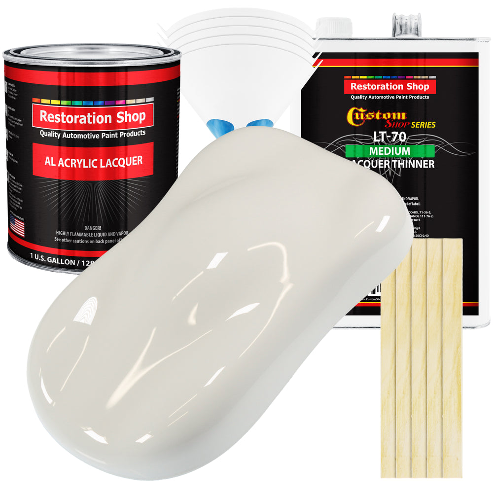 Wispy White - Acrylic Lacquer Auto Paint - Complete Gallon Paint Kit with Medium Thinner - Professional Automotive Car Truck Guitar Refinish Coating