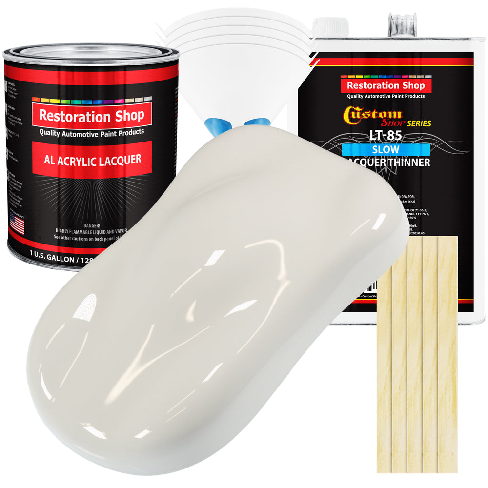 Wispy White - Acrylic Lacquer Auto Paint - Complete Gallon Paint Kit with Slow Dry Thinner - Professional Automotive Car Truck Guitar Refinish Coating