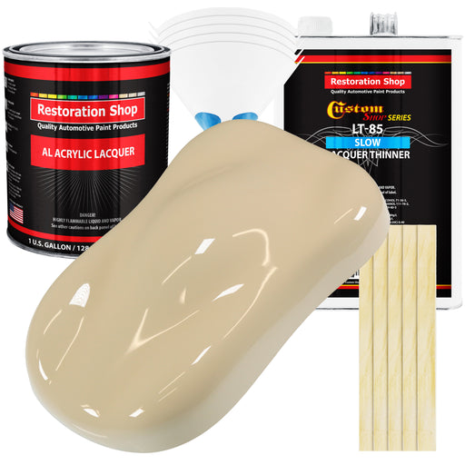 Ivory - Acrylic Lacquer Auto Paint - Complete Gallon Paint Kit with Slow Dry Thinner - Professional Gloss Automotive Car Truck Guitar Refinish Coating