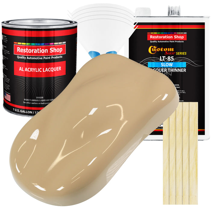 Shoreline Beige - Acrylic Lacquer Auto Paint - Complete Gallon Paint Kit with Slow Dry Thinner - Professional Automotive Car Truck Refinish Coating