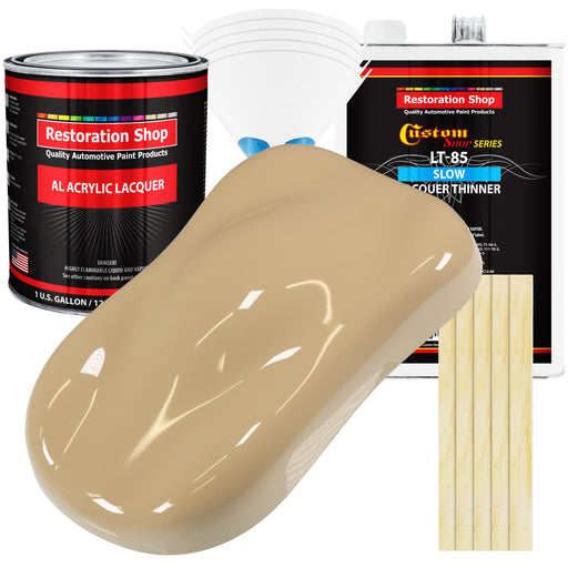 Shoreline Beige - Acrylic Lacquer Auto Paint - Complete Gallon Paint Kit with Slow Dry Thinner - Professional Automotive Car Truck Refinish Coating