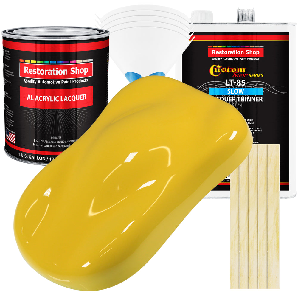 Daytona Yellow - Acrylic Lacquer Auto Paint - Complete Gallon Paint Kit with Slow Dry Thinner - Professional Automotive Car Truck Refinish Coating