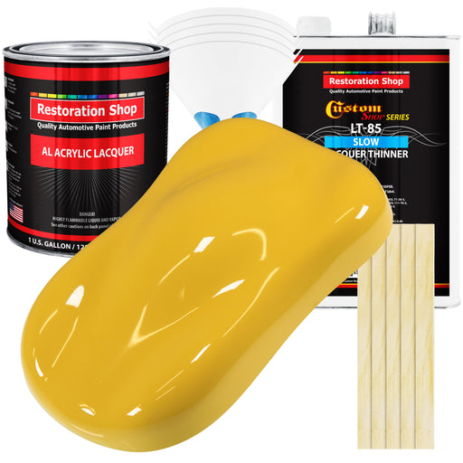 Boss Yellow - Acrylic Lacquer Auto Paint - Complete Gallon Paint Kit with Slow Dry Thinner - Professional Automotive Car Truck Guitar Refinish Coating