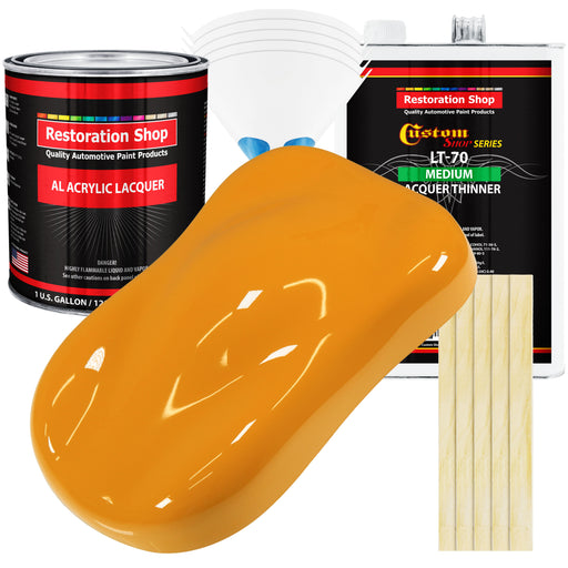 School Bus Yellow - Acrylic Lacquer Auto Paint - Complete Gallon Paint Kit with Medium Thinner - Professional Automotive Car Truck Refinish Coating