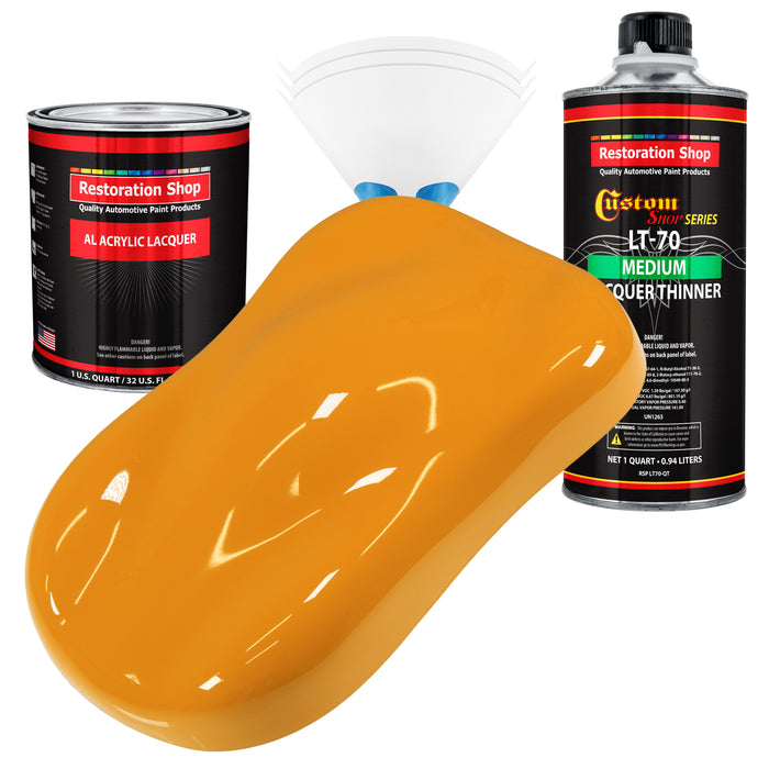 School Bus Yellow - Acrylic Lacquer Auto Paint - Complete Quart Paint Kit with Medium Thinner - Professional Automotive Car Truck Refinish Coating
