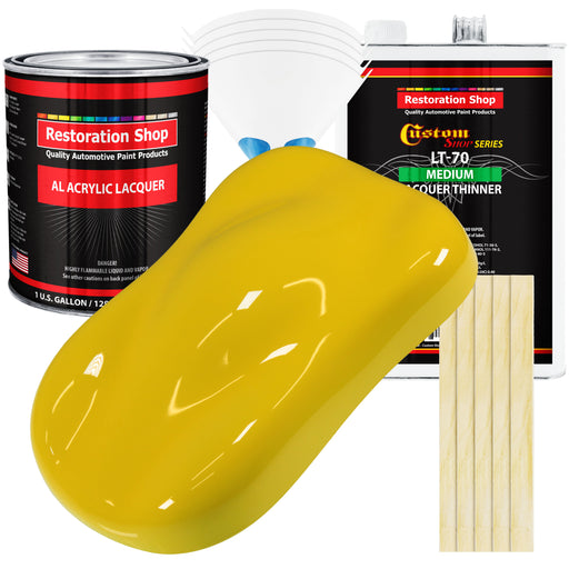 Electric Yellow - Acrylic Lacquer Auto Paint - Complete Gallon Paint Kit with Medium Thinner - Professional Automotive Car Truck Refinish Coating