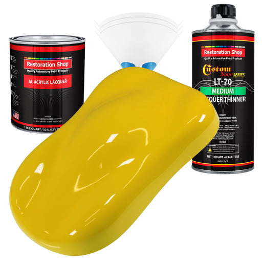 Electric Yellow - Acrylic Lacquer Auto Paint - Complete Quart Paint Kit with Medium Thinner - Professional Automotive Car Truck Refinish Coating