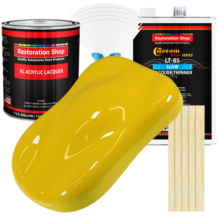 Electric Yellow - Acrylic Lacquer Auto Paint - Complete Gallon Paint Kit with Slow Dry Thinner - Professional Automotive Car Truck Refinish Coating