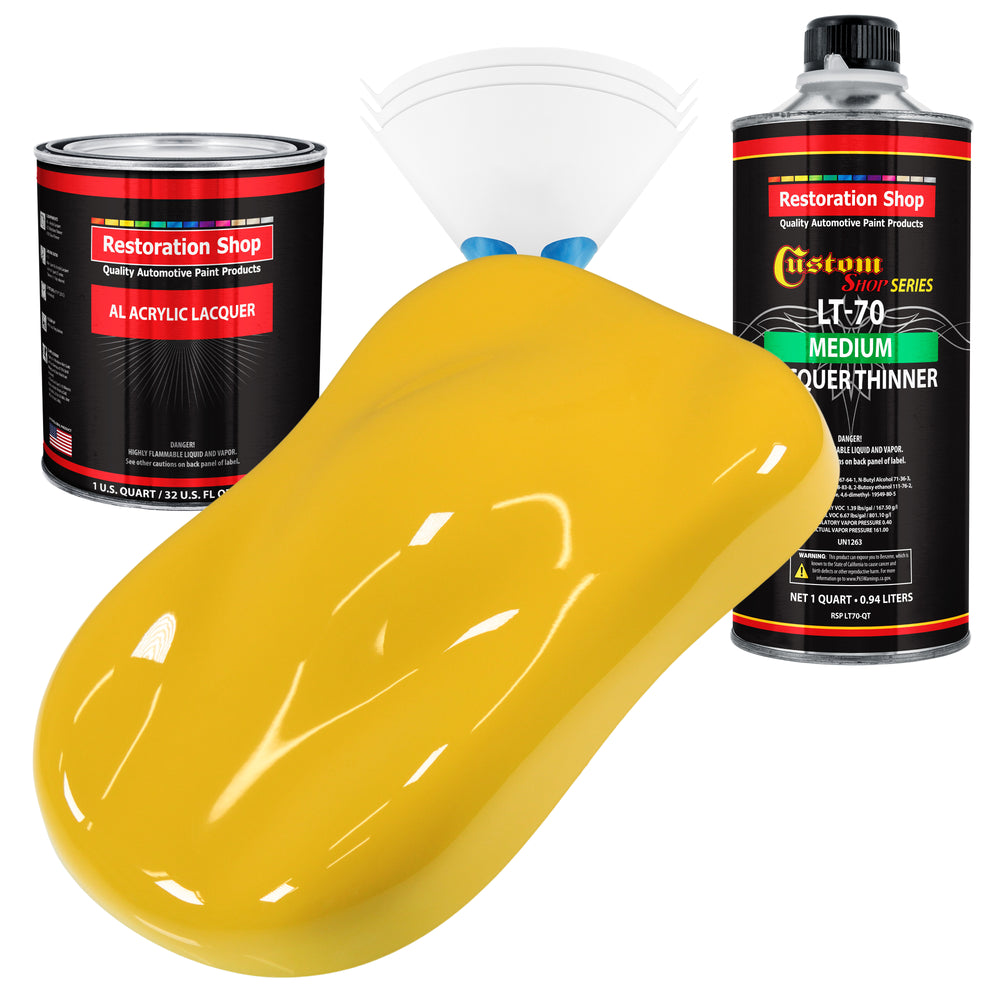 Indy Yellow - Acrylic Lacquer Auto Paint - Complete Quart Paint Kit with Medium Thinner - Professional Automotive Car Truck Guitar Refinish Coating