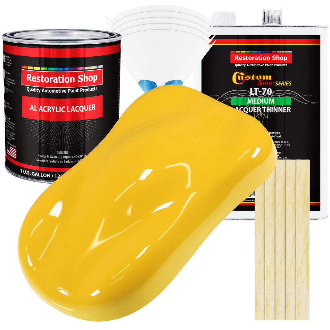 Sunshine Yellow - Acrylic Lacquer Auto Paint - Complete Gallon Paint Kit with Medium Thinner - Professional Automotive Car Truck Refinish Coating