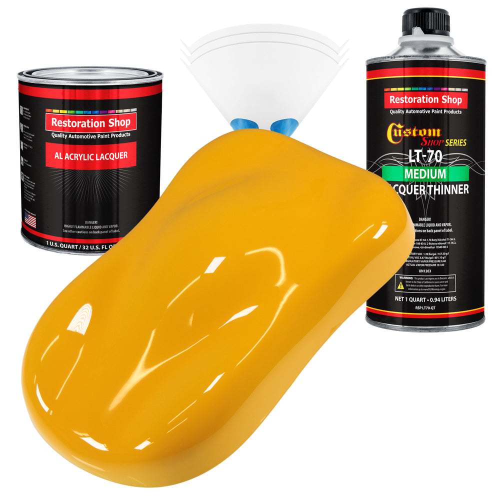 Citrus Yellow - Acrylic Lacquer Auto Paint - Complete Quart Paint Kit with Medium Thinner - Professional Automotive Car Truck Guitar Refinish Coating