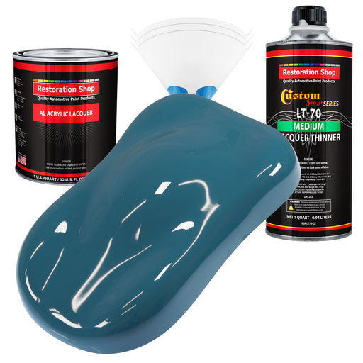 Medium Blue - Acrylic Lacquer Auto Paint - Complete Quart Paint Kit with Medium Thinner - Professional Automotive Car Truck Guitar Refinish Coating