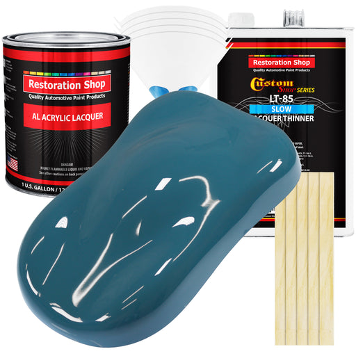 Medium Blue - Acrylic Lacquer Auto Paint - Complete Gallon Paint Kit with Slow Dry Thinner - Professional Automotive Car Truck Guitar Refinish Coating