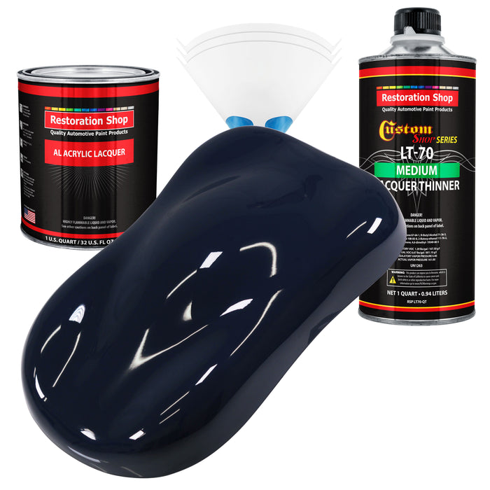 Midnight Blue - Acrylic Lacquer Auto Paint - Complete Quart Paint Kit with Medium Thinner - Professional Automotive Car Truck Guitar Refinish Coating