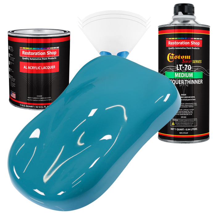Petty Blue - Acrylic Lacquer Auto Paint - Complete Quart Paint Kit with Medium Thinner - Professional Automotive Car Truck Guitar Refinish Coating