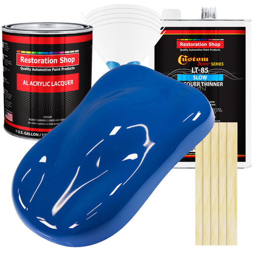 Reflex Blue - Acrylic Lacquer Auto Paint - Complete Gallon Paint Kit with Slow Dry Thinner - Professional Automotive Car Truck Guitar Refinish Coating