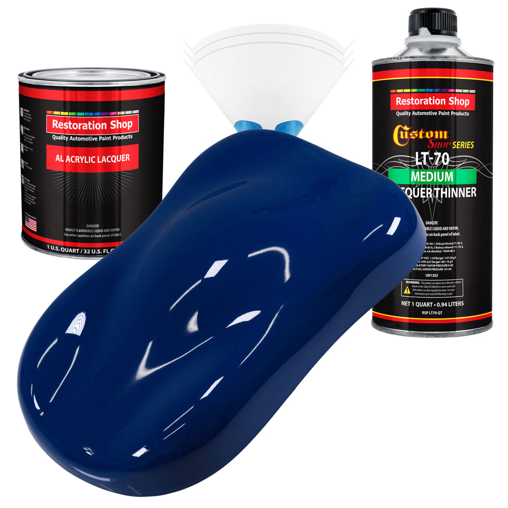 Marine Blue - Acrylic Lacquer Auto Paint - Complete Quart Paint Kit with Medium Thinner - Professional Automotive Car Truck Guitar Refinish Coating