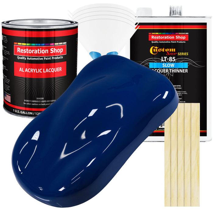 Marine Blue - Acrylic Lacquer Auto Paint - Complete Gallon Paint Kit with Slow Dry Thinner - Professional Automotive Car Truck Guitar Refinish Coating