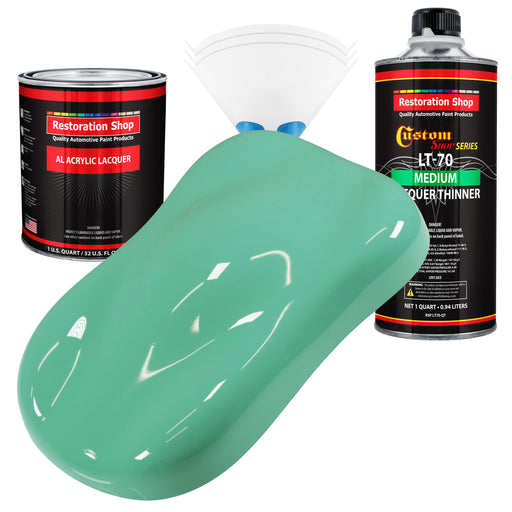 Light Aqua - Acrylic Lacquer Auto Paint - Complete Quart Paint Kit with Medium Thinner - Professional Automotive Car Truck Guitar Refinish Coating