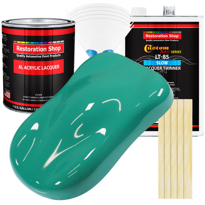 Tropical Turquoise - Acrylic Lacquer Auto Paint - Complete Gallon Paint Kit with Slow Dry Thinner - Professional Automotive Car Truck Refinish Coating