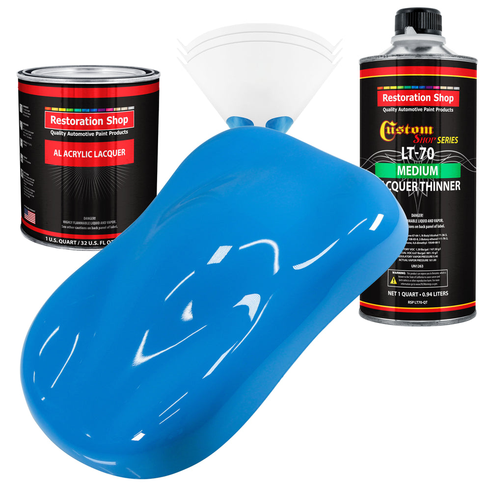 Grabber Blue - Acrylic Lacquer Auto Paint - Complete Quart Paint Kit with Medium Thinner - Professional Automotive Car Truck Guitar Refinish Coating