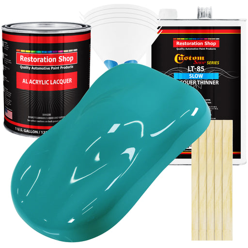 Bright Racing Aqua - Acrylic Lacquer Auto Paint - Complete Gallon Paint Kit with Slow Dry Thinner - Professional Automotive Car Truck Refinish Coating