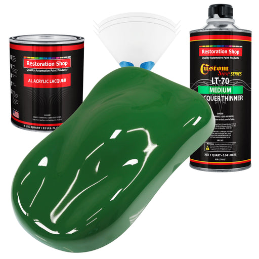 Emerald Green - Acrylic Lacquer Auto Paint - Complete Quart Paint Kit with Medium Thinner - Professional Automotive Car Truck Guitar Refinish Coating