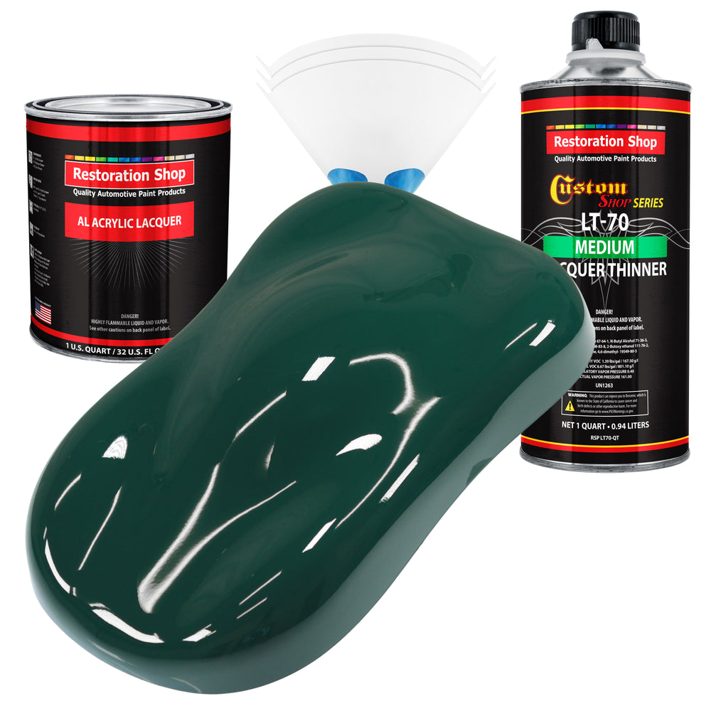 Woodland Green - Acrylic Lacquer Auto Paint - Complete Quart Paint Kit with Medium Thinner - Professional Automotive Car Truck Guitar Refinish Coating
