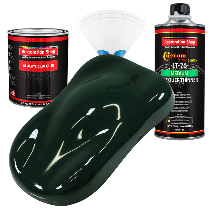 British Racing Green - Acrylic Lacquer Auto Paint - Complete Quart Paint Kit with Medium Thinner - Pro Automotive Car Truck Guitar Refinish Coating