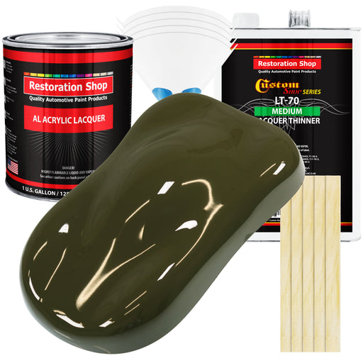 Olive Drab Green - Acrylic Lacquer Auto Paint - Complete Gallon Paint Kit with Medium Thinner - Professional Automotive Car Truck Refinish Coating