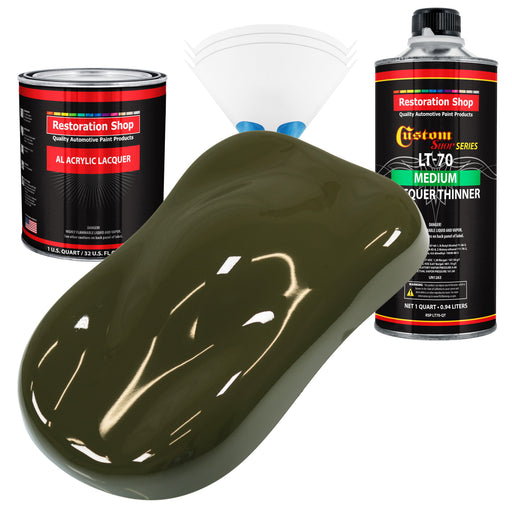 Olive Drab Green - Acrylic Lacquer Auto Paint - Complete Quart Paint Kit with Medium Thinner - Professional Automotive Car Truck Refinish Coating