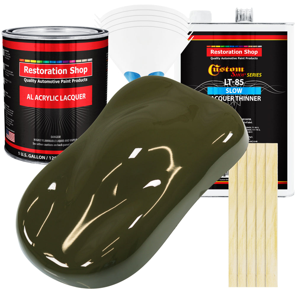 Olive Drab Green - Acrylic Lacquer Auto Paint - Complete Gallon Paint Kit with Slow Dry Thinner - Professional Automotive Car Truck Refinish Coating