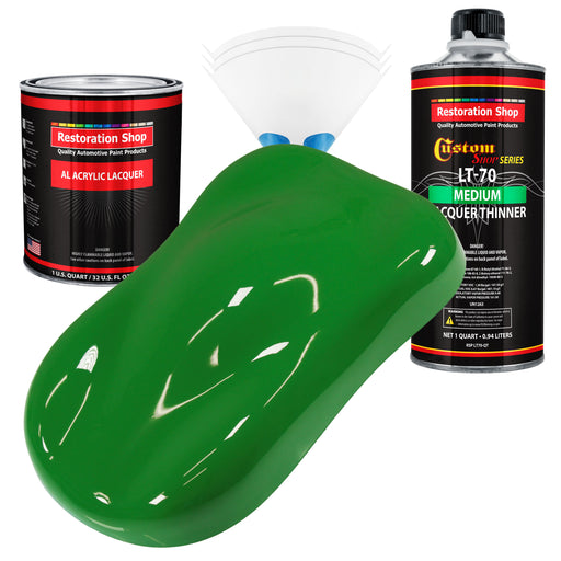 Vibrant Lime Green - Acrylic Lacquer Auto Paint - Complete Quart Paint Kit with Medium Thinner - Professional Automotive Car Truck Refinish Coating