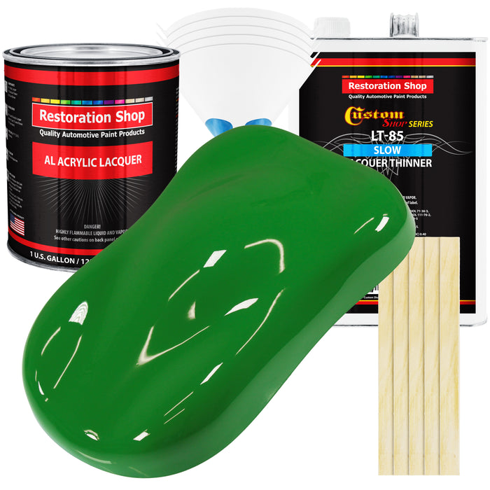 Vibrant Lime Green - Acrylic Lacquer Auto Paint - Complete Gallon Paint Kit with Slow Dry Thinner - Professional Automotive Car Truck Refinish Coating