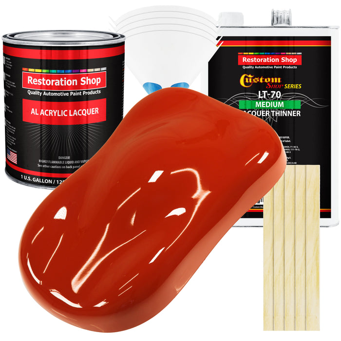 Hot Rod Red - Acrylic Lacquer Auto Paint - Complete Gallon Paint Kit with Medium Thinner - Professional Automotive Car Truck Guitar Refinish Coating